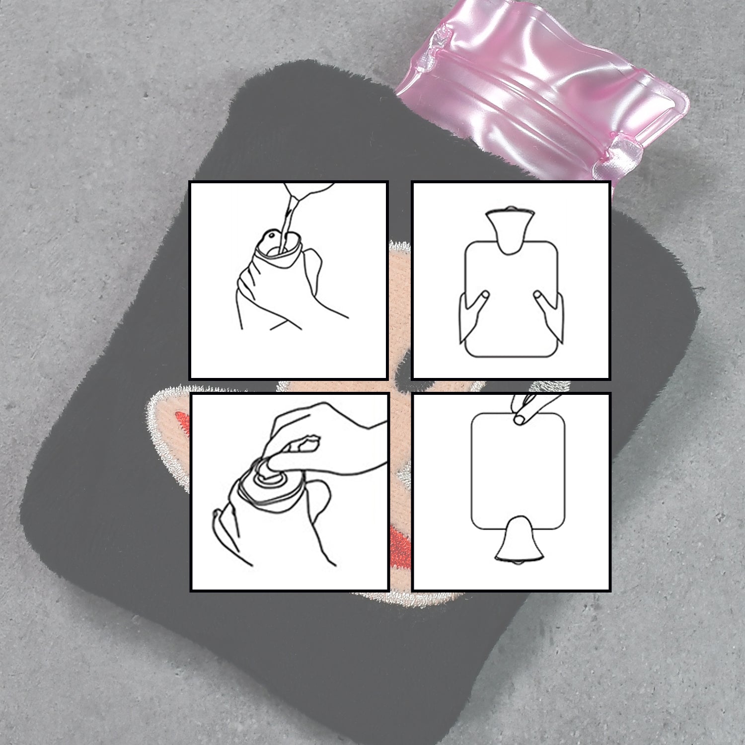Black Monkey Small Hot Water Bag with Cover for Pain Relief - Shivani Jaswal Black Monkey Small Hot Water Bag with Cover for Pain Relief