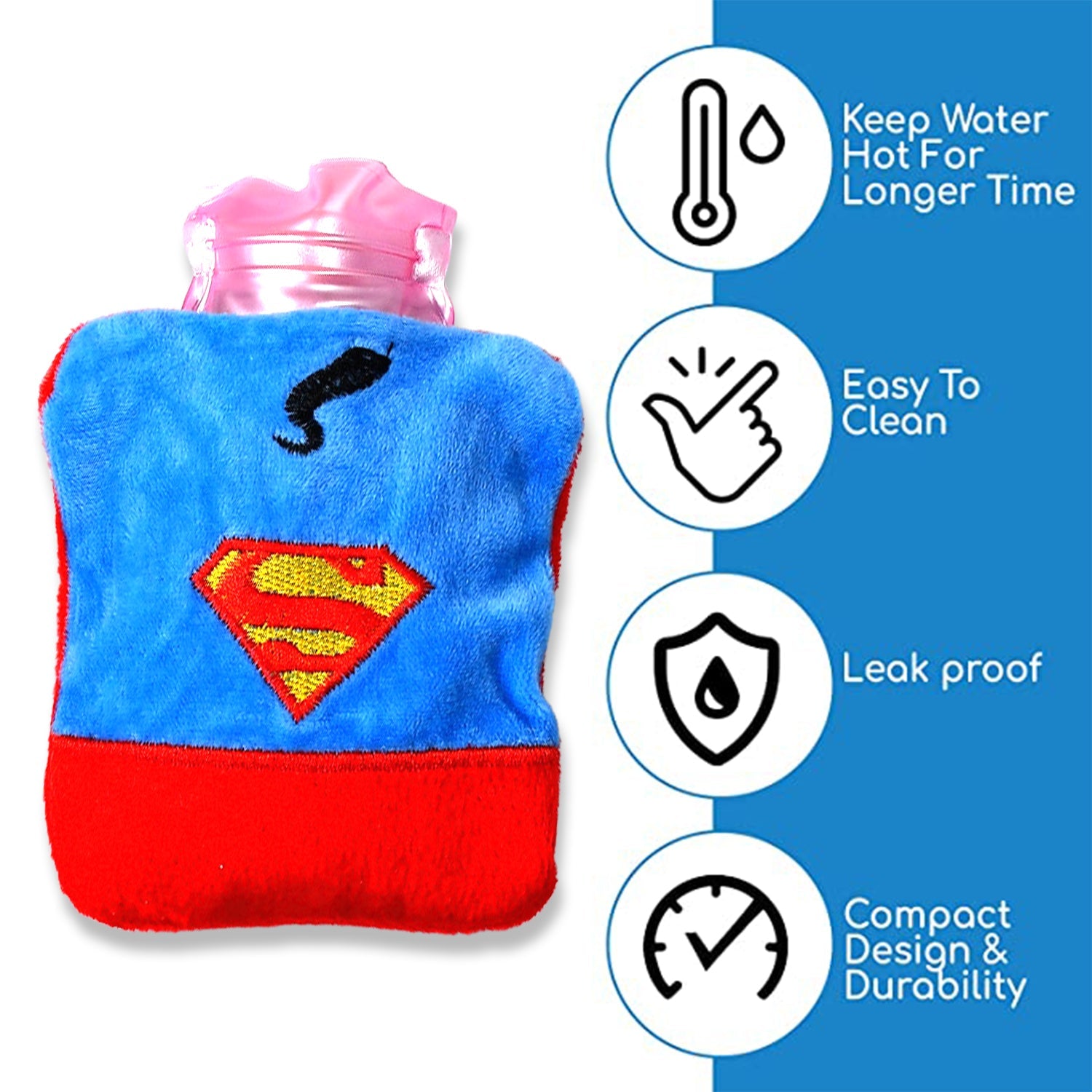 Superman Print Small Hot Water Bag with Cover for Pain Relief - Shivani Jaswal Superman Print Small Hot Water Bag with Cover for Pain Relief