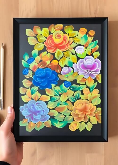 Bloom Symphony – Combo of 3 Acrylic Floral Paintings (9 x 12 in, Framed) - Shivani Jaswal Bloom Symphony – Combo of 3 Acrylic Floral Paintings on 200 GSM Sheet, Framed with Black Mirror Finish for Elegant Wall Décor