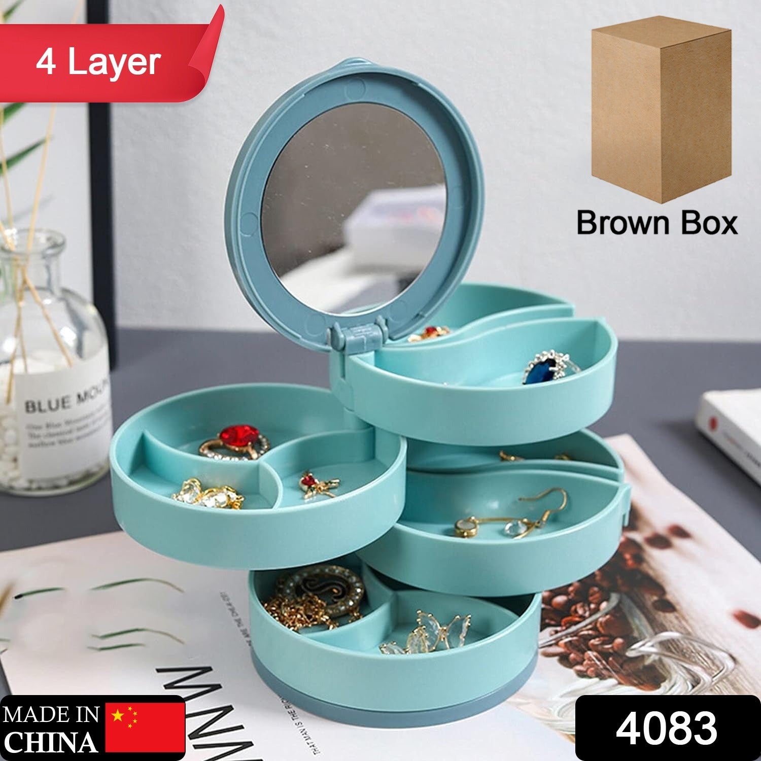 4 Layers Jewellery Box, 360 Degree Rotating Jewelry Box, Jewelry and Earring Organizer Box with Mirror, Accessory Storage Box, Travel Decor Portable Jewelry Case Ornaments Storage Box Necklace Jewelry Organizer Jewelry Organizer Box - Shivani Jaswal 4 Layers Jewellery Box, 360 Degree Rotating Jewelry Box, Jewelry and Earring Organizer Box with Mirror, Accessory Storage Box, Travel Decor Portable Jewelry Case Ornaments Storage Box Necklace Jewelry Organizer Jewelry Organizer Box