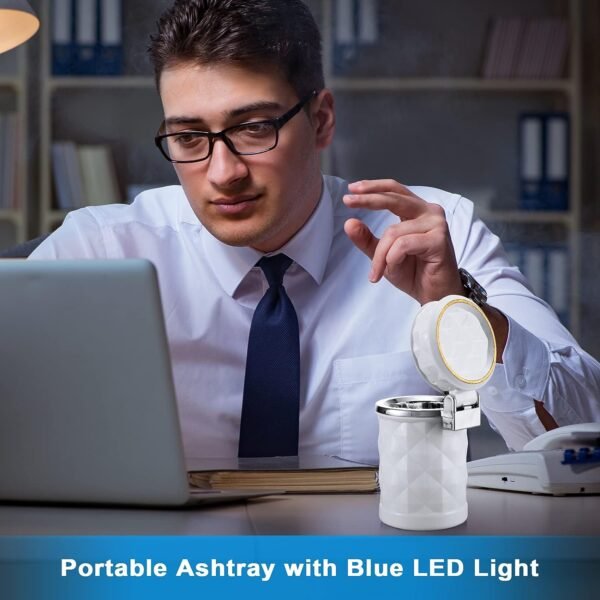 Car Cupholder LED Ashtray â€“ Portable with Blue Light, Lid & Waste Bin, Cigarette Ashtray