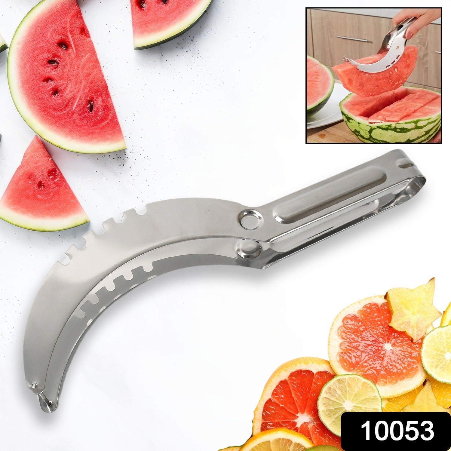 3in1 Stainless Steel Watermelon Cantaloupe Slicer Knife, Corer Fruit, Vegetable Tools Kitchen (1 Pc) - Shivani Jaswal 3in1 Stainless Steel Watermelon Cantaloupe Slicer Knife, Corer Fruit, Vegetable Tools Kitchen (1 Pc)