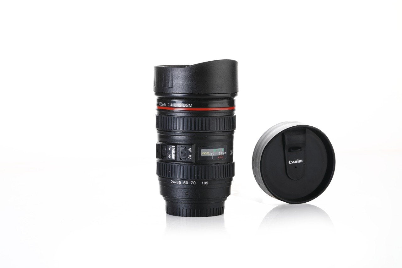 Camera Lens Shaped Coffee Mug Flask With Lid - Shivani Jaswal Camera Lens Shaped Coffee Mug Flask With Lid
