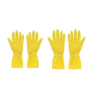 2 pair med yellow gloves For Types Of Purposes Like Washing Utensils, Gardening And Cleaning Toilet Etc.