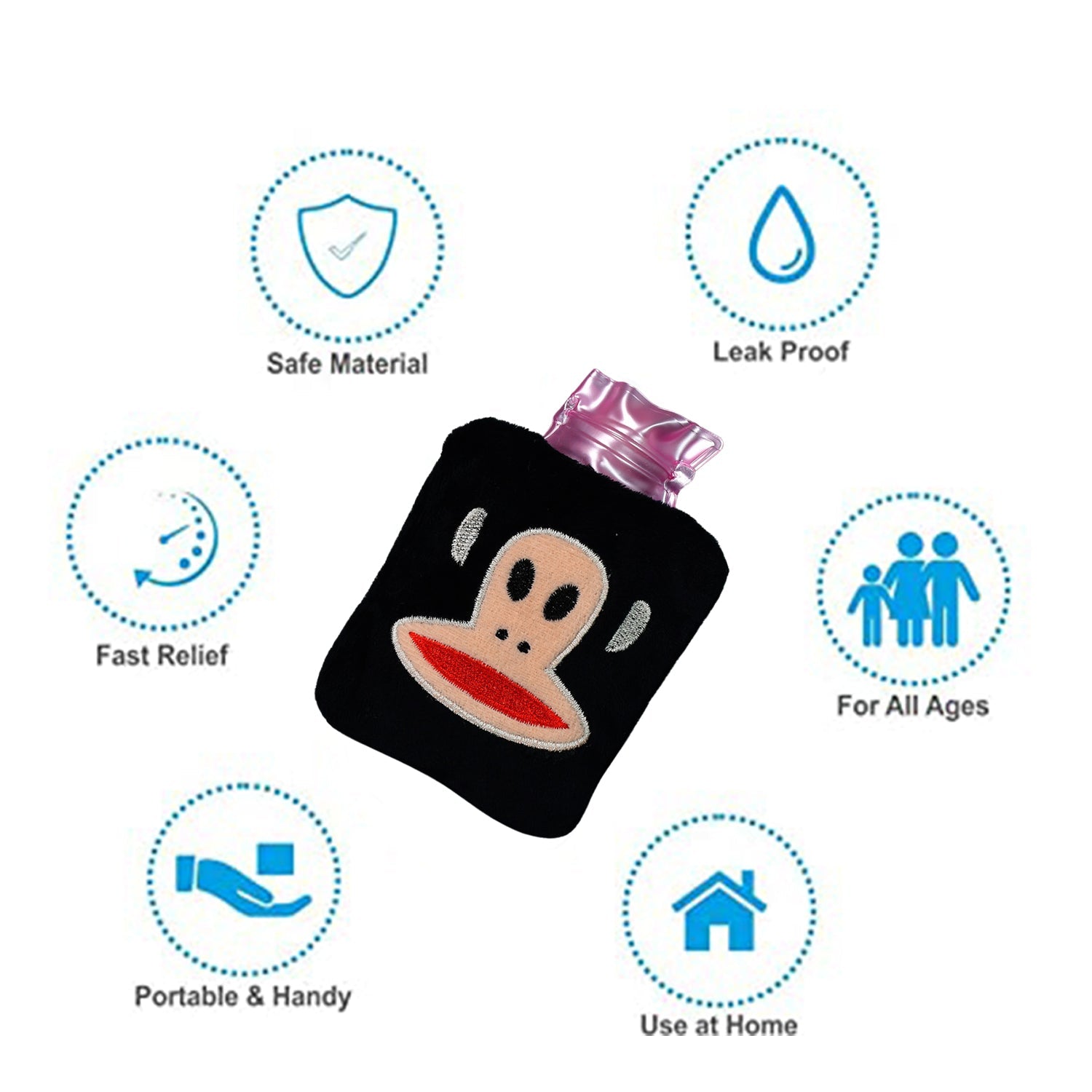 Black Monkey Small Hot Water Bag with Cover for Pain Relief - Shivani Jaswal Black Monkey Small Hot Water Bag with Cover for Pain Relief