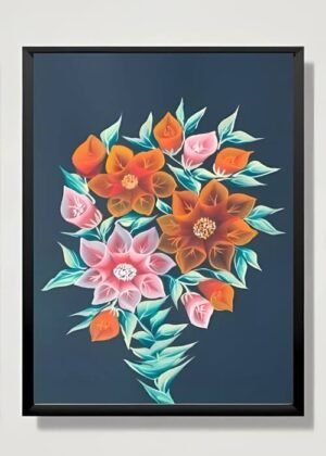 Bloom Symphony – Combo of 3 Acrylic Floral Paintings on 200 GSM Sheet, Framed with Black Mirror Finish for Elegant Wall Décor