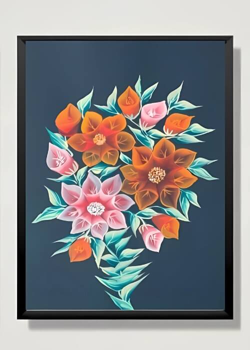 Bloom Symphony – Combo of 3 Acrylic Floral Paintings (9 x 12 in, Framed) - Shivani Jaswal Bloom Symphony – Combo of 3 Acrylic Floral Paintings on 200 GSM Sheet, Framed with Black Mirror Finish for Elegant Wall Décor