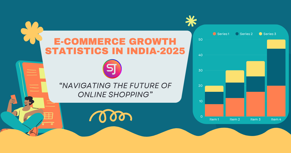 Infographic showing e-commerce growth statistics in India 2025 with key trends and insights
