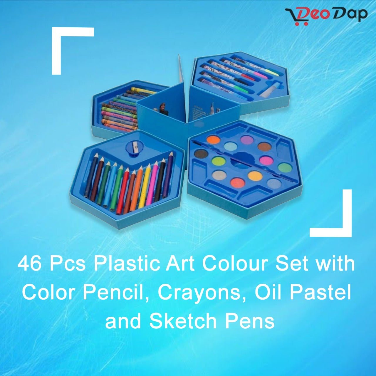 46 Pcs Plastic Art Colour Set with Color , Crayons, Oil Pastel and Sketch Pens - Shivani Jaswal 46 Pcs Plastic Art Colour Set with Color , Crayons, Oil Pastel and Sketch Pens