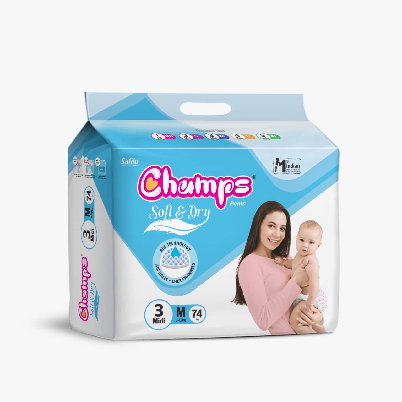 Champs Soft and Dry Baby Diaper Pants 74 Pcs (Medium Size M74) - Shivani Jaswal Champs Soft and Dry Baby Diaper Pants 74 Pcs (Medium Size M74)