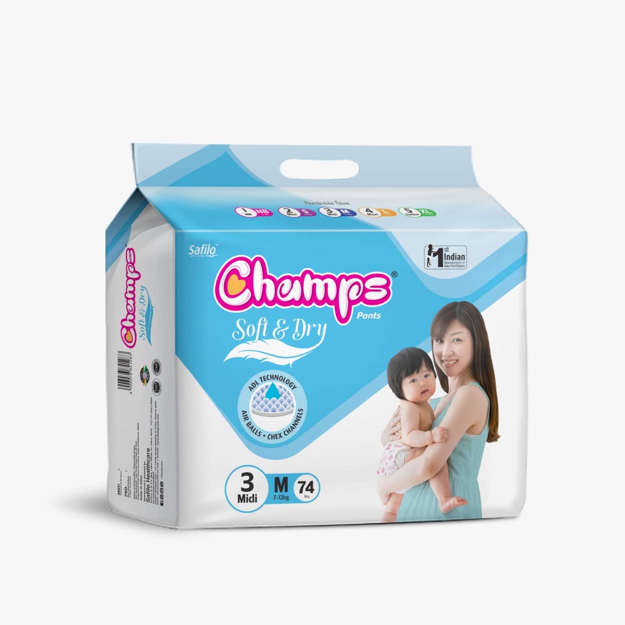 Champs Soft and Dry Baby Diaper Pants 74 Pcs (Medium Size M74) - Shivani Jaswal Champs Soft and Dry Baby Diaper Pants 74 Pcs (Medium Size M74)