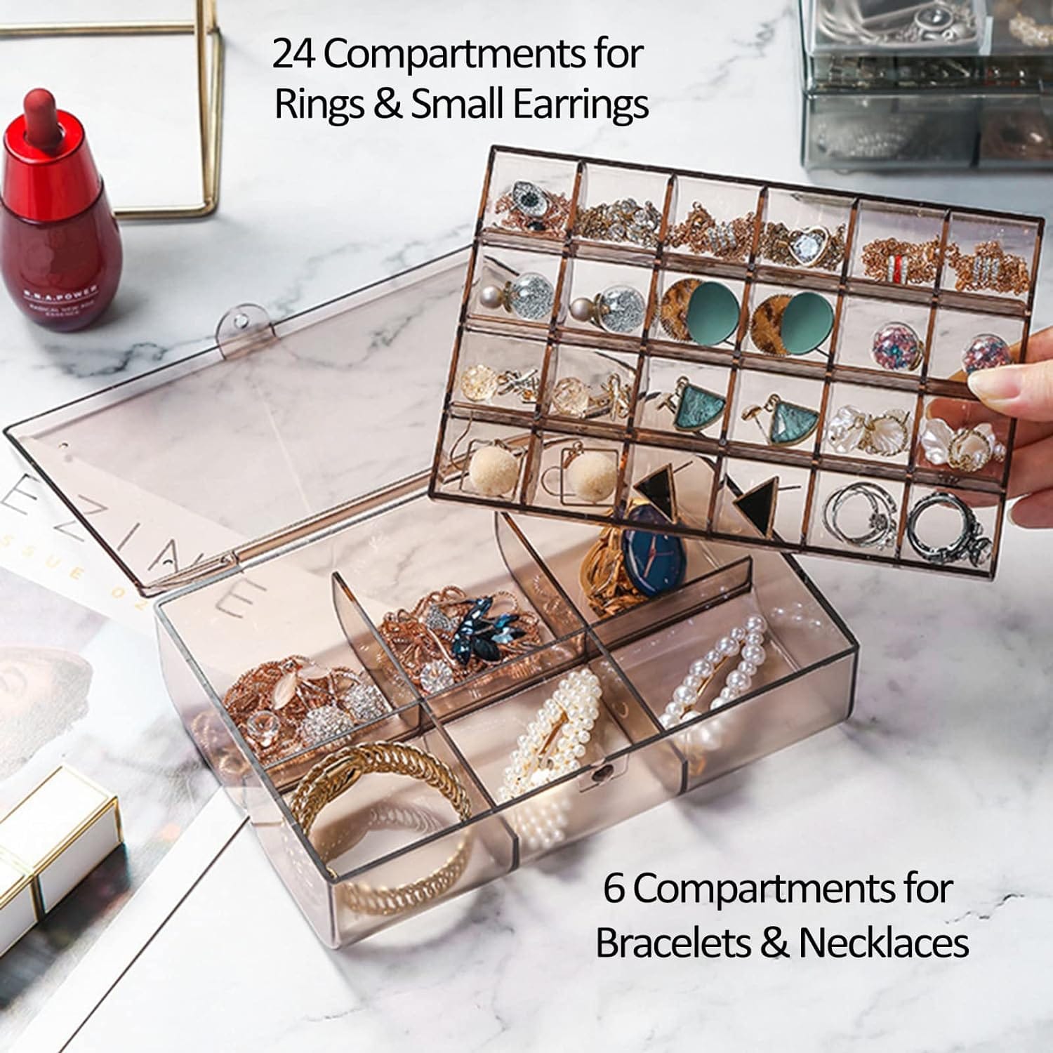 2 layer Acrylic Jewelry Storage Box Dustproof Earring Box, Storage Box Portable Nail Art Storage Case, 24-Grid Small and 6-Grid Big case Makeup Vanity Box (1 Pc / 30 Compartment) - Shivani Jaswal 2 layer Acrylic Jewelry Storage Box Dustproof Earring Box, Storage Box Portable Nail Art Storage Case, 24-Grid Small and 6-Grid Big case Makeup Vanity Box (1 Pc / 30 Compartment)