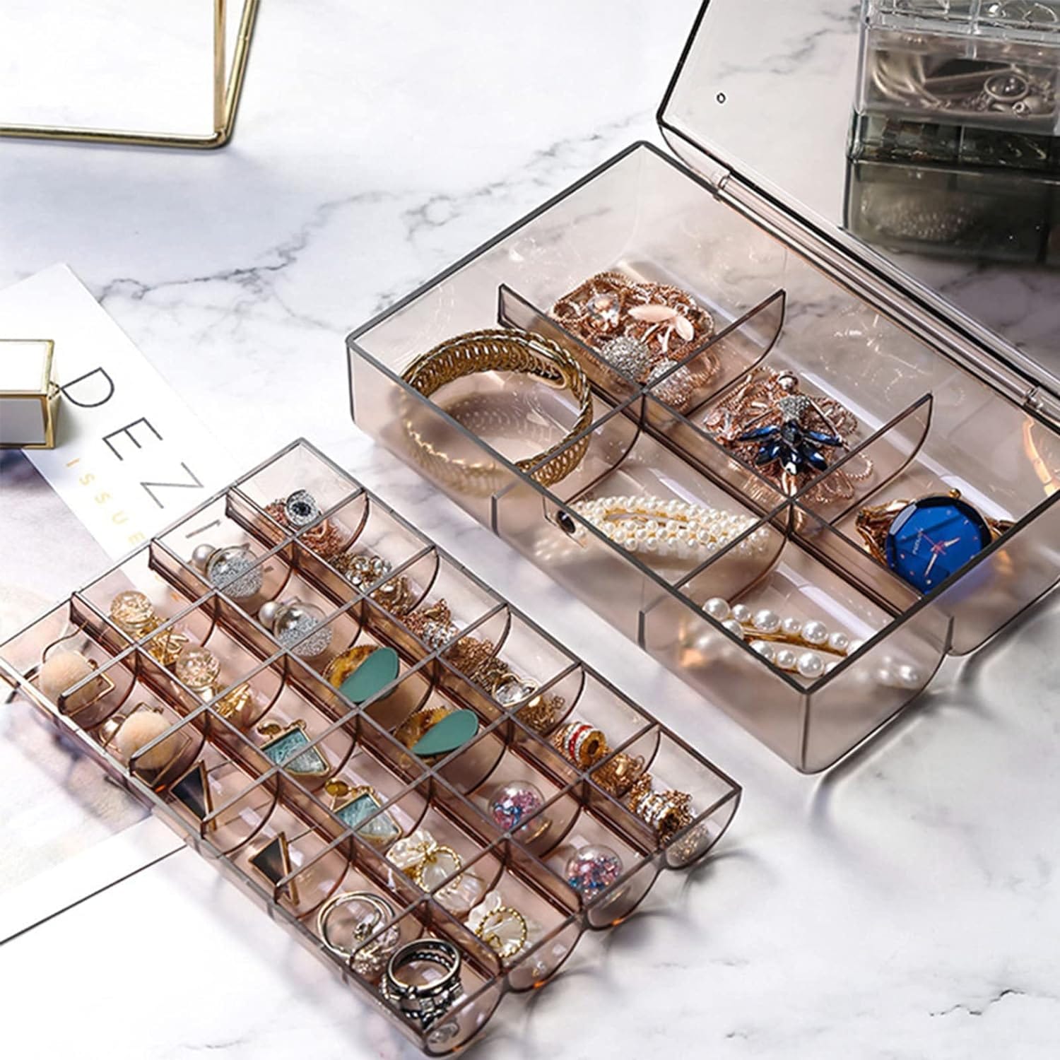 2 layer Acrylic Jewelry Storage Box Dustproof Earring Box, Storage Box Portable Nail Art Storage Case, 24-Grid Small and 6-Grid Big case Makeup Vanity Box (1 Pc / 30 Compartment) - Shivani Jaswal 2 layer Acrylic Jewelry Storage Box Dustproof Earring Box, Storage Box Portable Nail Art Storage Case, 24-Grid Small and 6-Grid Big case Makeup Vanity Box (1 Pc / 30 Compartment)