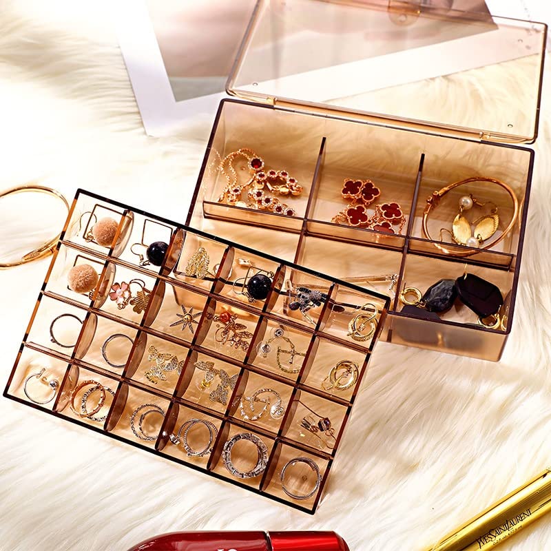 2 layer Acrylic Jewelry Storage Box Dustproof Earring Box, Storage Box Portable Nail Art Storage Case, 24-Grid Small and 6-Grid Big case Makeup Vanity Box (1 Pc / 30 Compartment) - Shivani Jaswal 2 layer Acrylic Jewelry Storage Box Dustproof Earring Box, Storage Box Portable Nail Art Storage Case, 24-Grid Small and 6-Grid Big case Makeup Vanity Box (1 Pc / 30 Compartment)
