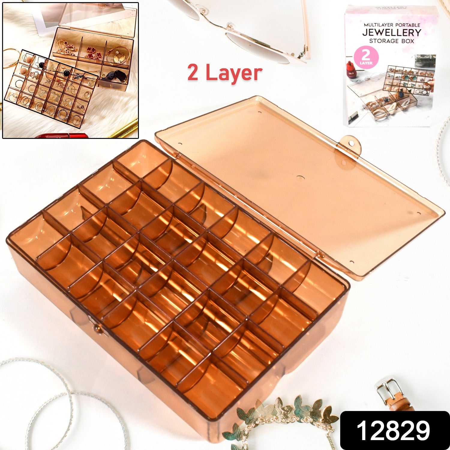 2 layer Acrylic Jewelry Storage Box Dustproof Earring Box, Storage Box Portable Nail Art Storage Case, 24-Grid Small and 6-Grid Big case Makeup Vanity Box (1 Pc / 30 Compartment) - Shivani Jaswal 2 layer Acrylic Jewelry Storage Box Dustproof Earring Box, Storage Box Portable Nail Art Storage Case, 24-Grid Small and 6-Grid Big case Makeup Vanity Box (1 Pc / 30 Compartment)