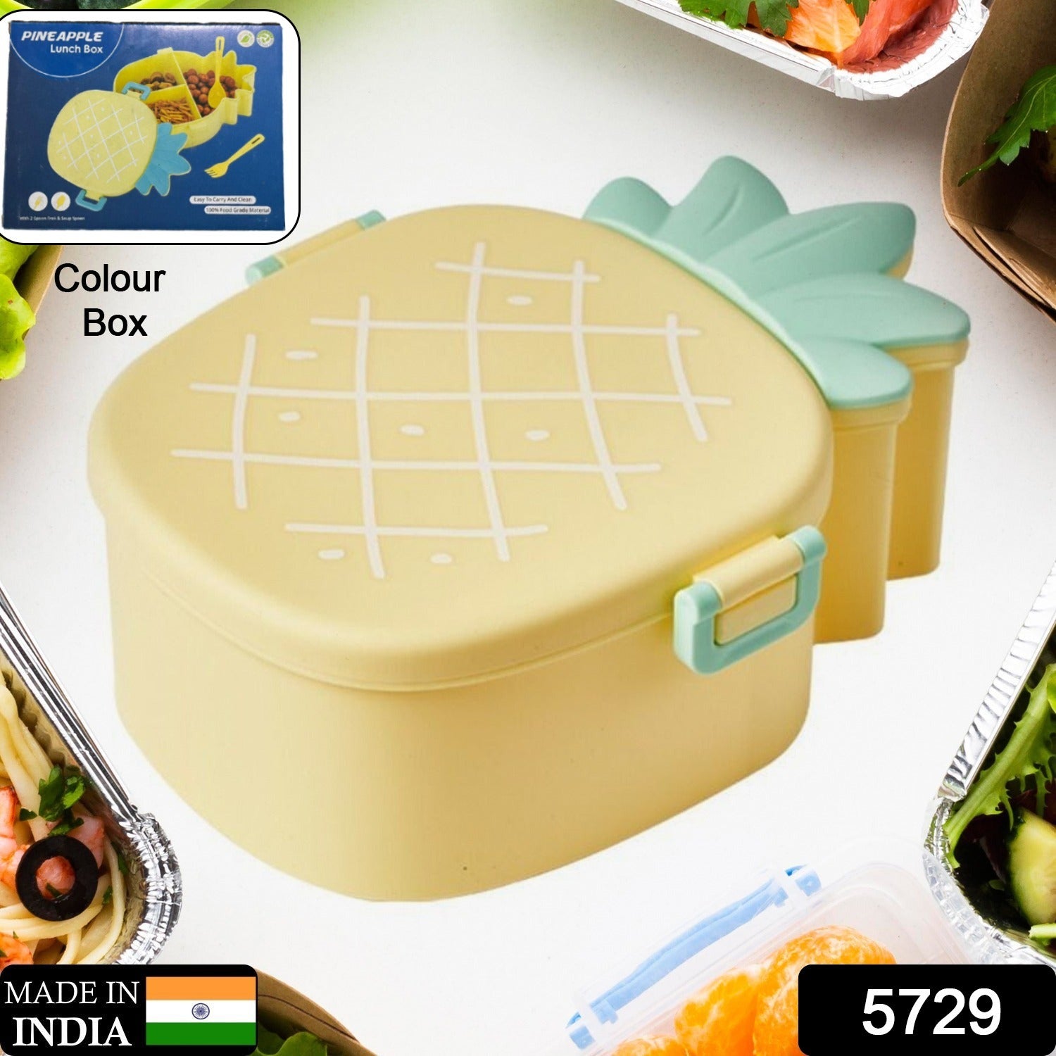 Kids Lunch Box Cute Pineapple Shaped Bento Box with Fork Spoon Snack Container Microwave Portable Office Lunch Box (1 Pc / With Spoon, Fork & Color Box) - Shivani Jaswal Kids Lunch Box Cute Pineapple Shaped Bento Box with Fork Spoon Snack Container Microwave Portable Office Lunch Box (1 Pc / With Spoon, Fork & Color Box)