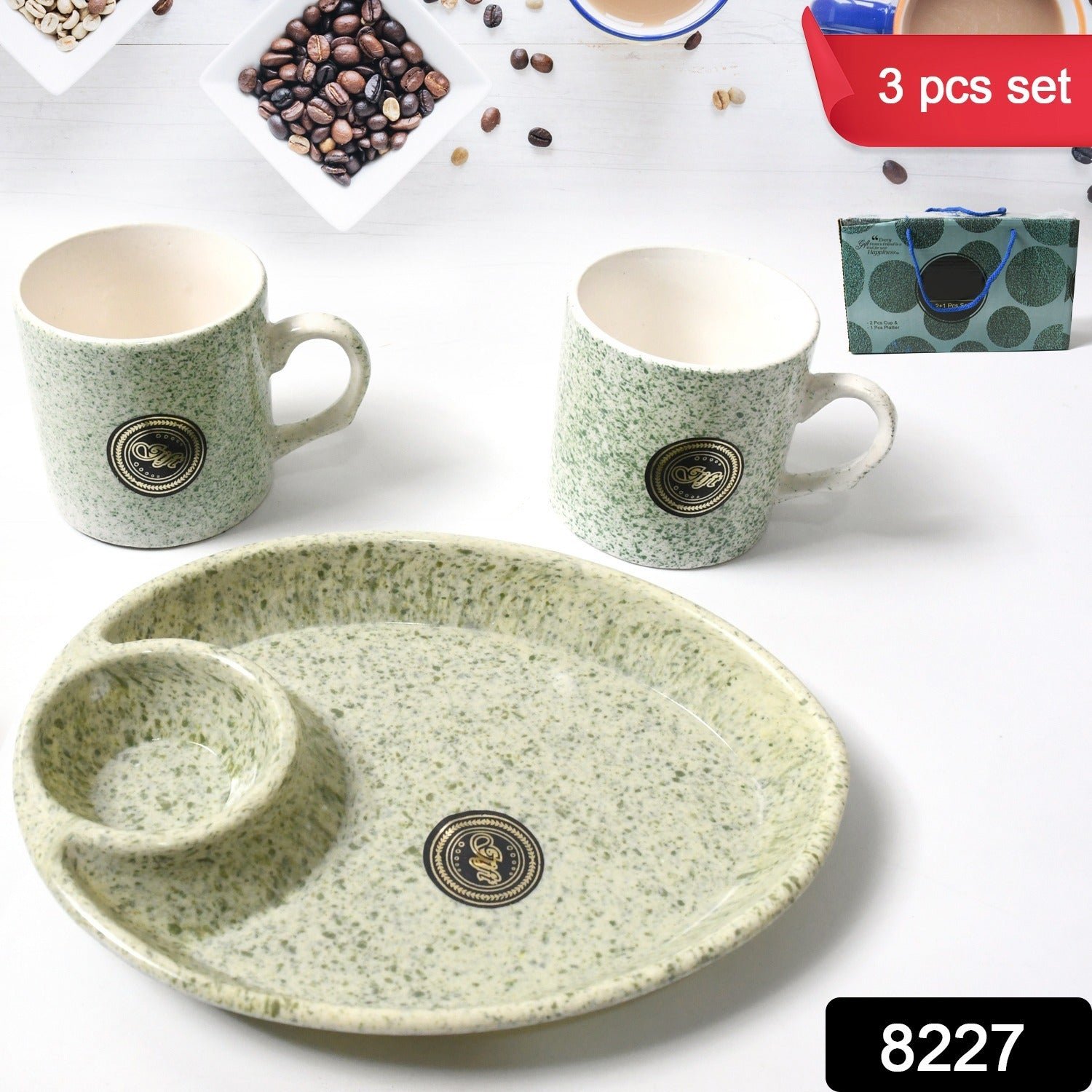 Ceramic Tea/Coffee Cup Set - Alpino 3-Piece with 2-Compartment Serving Platter (BPA-Free) - Shivani Jaswal Ceramic Tea/Coffee Cup Set - Alpino 3-Piece with 2-Compartment Serving Platter (BPA-Free)