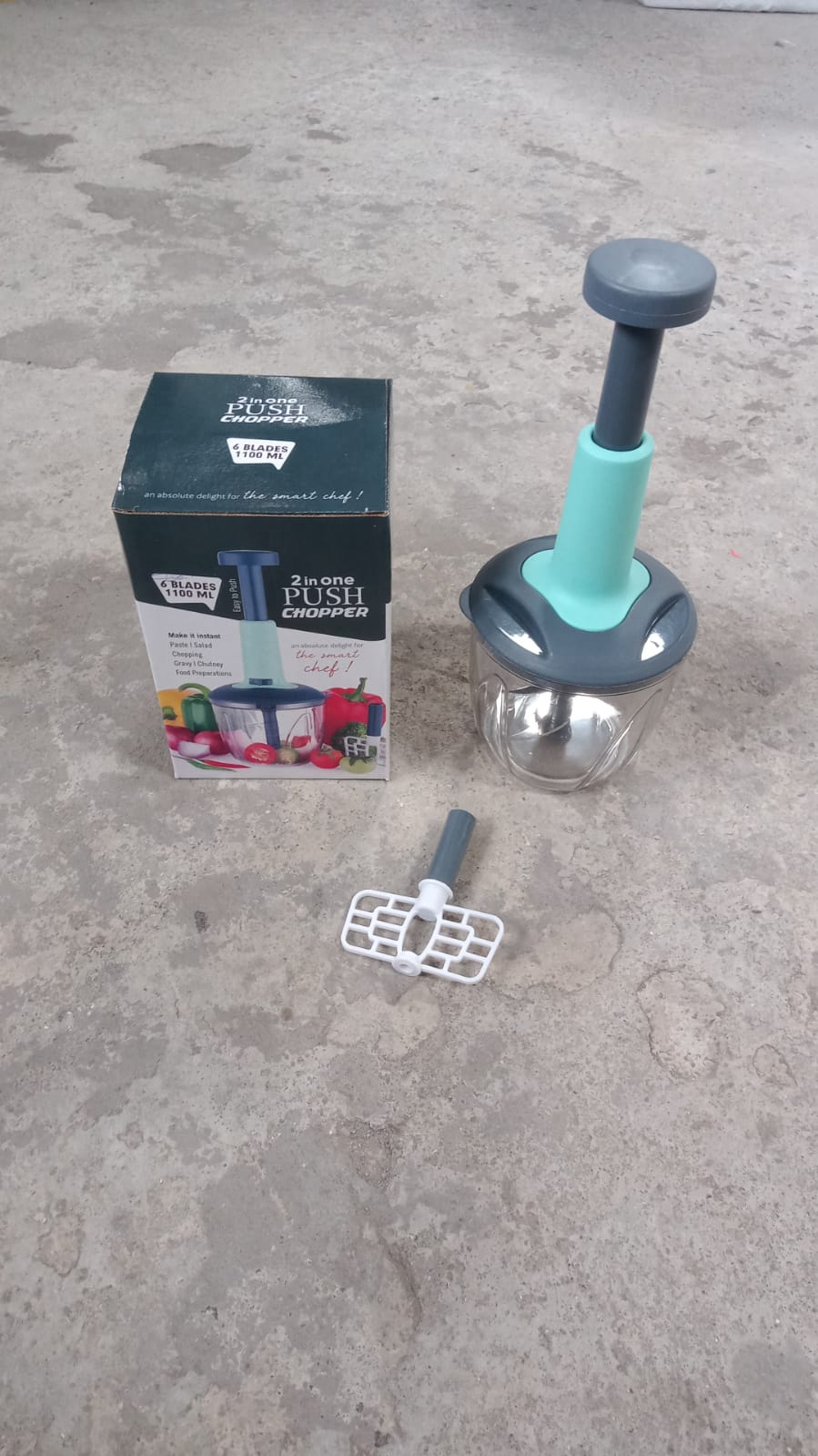 1100 ml 2 in 1 Push up Chopper with affixed with 6 Sharp Blade | Vegetable and Fruit Cutter with Easy Push and chop Button - Shivani Jaswal 1100 ml 2 in 1 Push up Chopper with affixed with 6 Sharp Blade | Vegetable and Fruit Cutter with Easy Push and chop Button