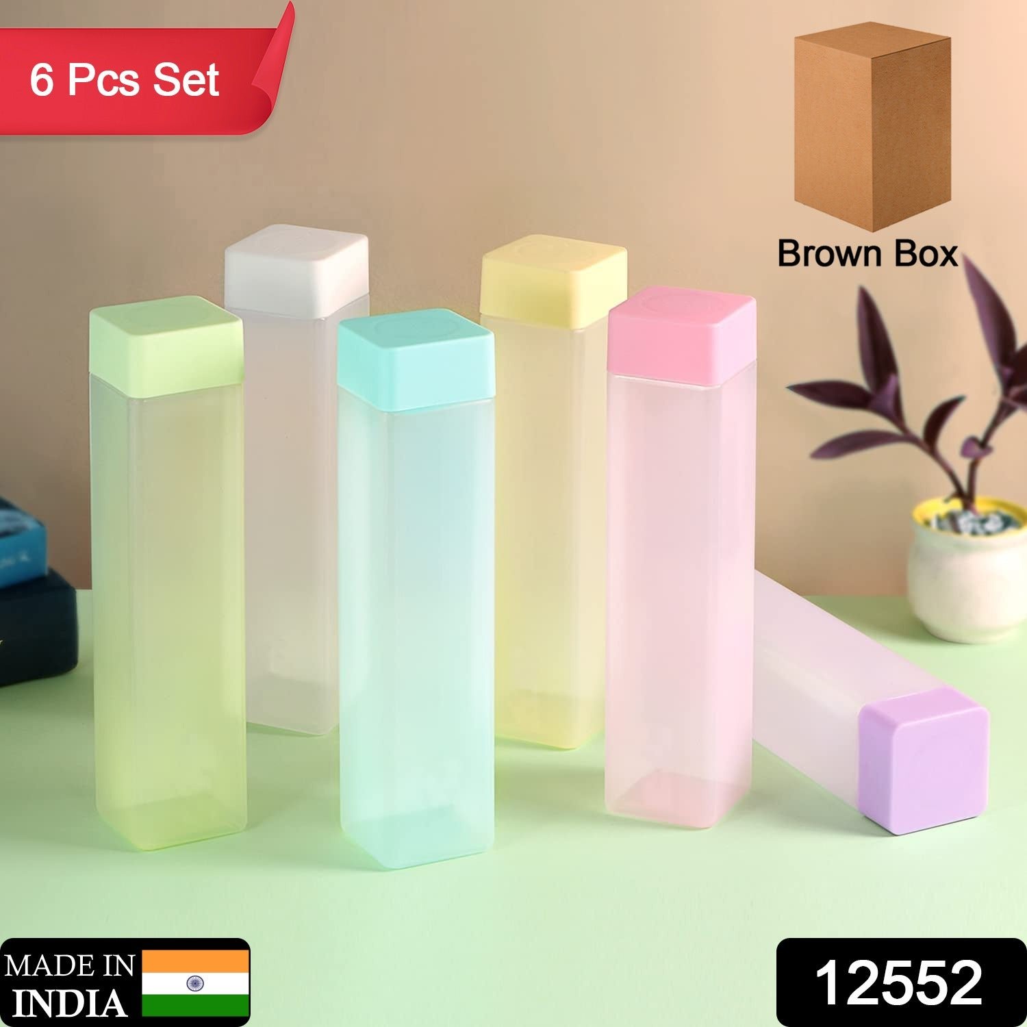 Large Capacity Plastic Water Bottle | Set of 6 | Square Water Bottle (940ml each) - Shivani Jaswal Large Capacity Plastic Water Bottle | Set of 6 | Square Water Bottle (940ml each)