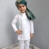 Boy wearing traditional white Chikan embroidered kurta with cotton pyjama – Ethnic festive Indian outfit