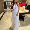 Women Sweetheart Neck Maxi Dress Sleeveless Front Cutout Ruffled